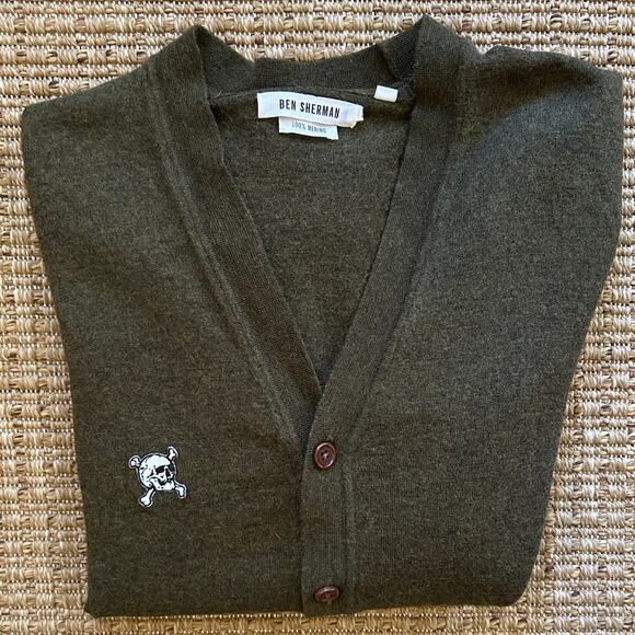 Ben Sherman 100% Merino Wool Skull Cardigan – Women’s L (Tagged Men’s XXL) - Picture 1 of 6